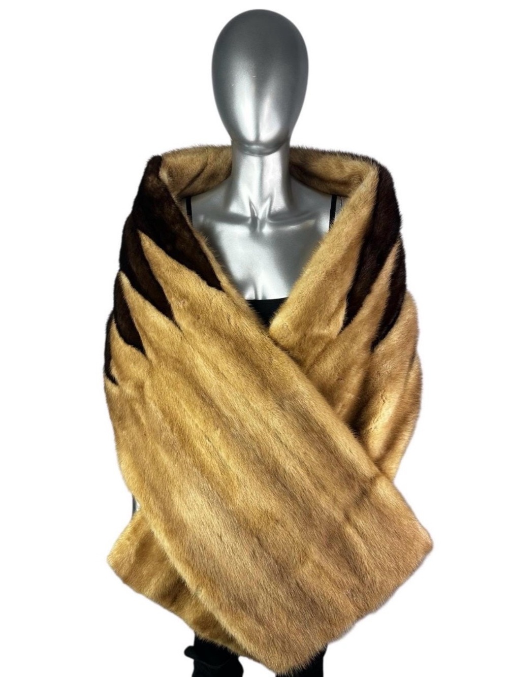 AUTUMN HAZE and Mahogany MINK Straight Stole, 82” L, Certified Vintage Fur w/Bag